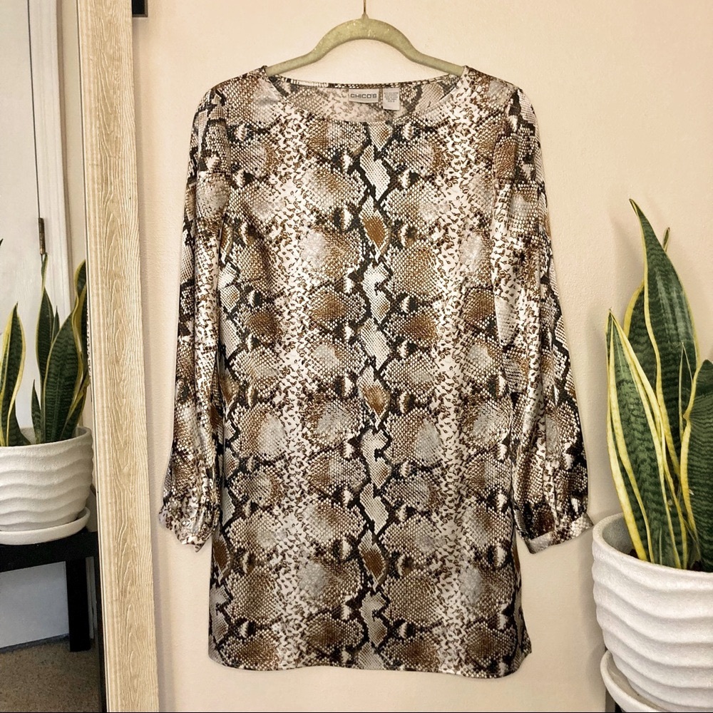 Chicos Satin Snakeskin Print Dress